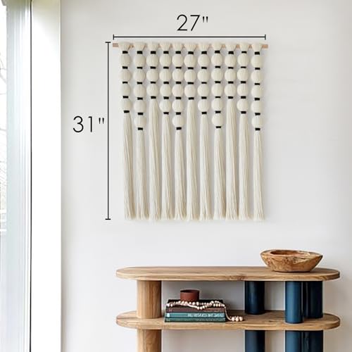 IOWER Macrame Wall Hanging 27" W x 31" L Boho Wall Decor Sphericity Cotton Textile Wall Hanging Art Fiber Yarn Art Handmade Detachable Assembly - color: Beige Medium