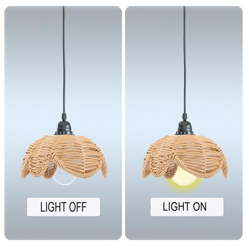 Boho Rattan Lamp Shade, Shuwea 3Pack Lotus Flower Shaped Wicker Woven Lampshades, Replacement Light Covers for Pendant Lights Ceiling Lights Table Lamps Floor Lamps Wall Sconces