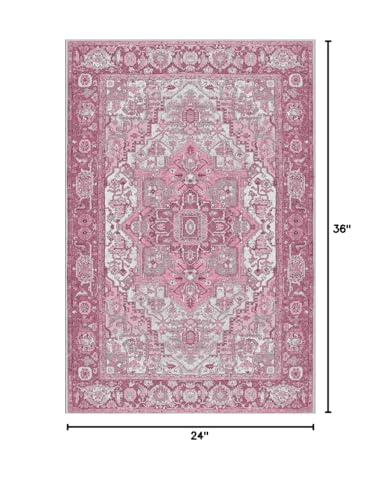 Traditional Medallion Distressed Grey Pink Area Rug 2x3 Washable Soft Oriental Antique Rug for Livingroom Bedroom Diningroom Premium Office Hallway Carpet - color: F, size: 2' x 3' (Rectangular)