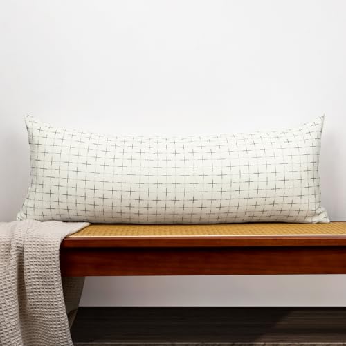 JoraLion Decorative 14x36 Lumbar Pillow Cover, White Cross Pattern Woven Textured Cushion Case Polyester Cozy Modern Farmhouse Vintage Pillowcase for Couch Sofa Bed Living Room, ONLY 1 Cover - color: White