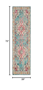SAFAVIEH Monaco Collection Runner Rug - 2'2" x 6', Light Blue & Fuchsia, Non-Shedding & Easy to Clean, Distressed Medallion Design, Ideal for Living Room, Bedroom, Dining Space (MNC243J) - color: Light Blue/Fuchsia, size: 2'2" x 6' (Runner)