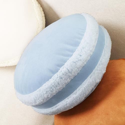 Round Throw Pillow 16x16 Macaron Shape No Zipper Design Down-like Polyester Filling Super Soft Feather-like Touching Floor Pillow 40x40cm Home Décor Circle Cushion for Couch, Light Blue 1 Piece - color: Light Blue, size: 16"D x 16"W x 6.5"H