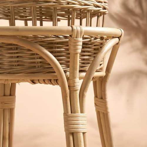Handmade Rattan Plant Stand with Removable Basket – Boho Indoor Flower Pot Holder, Natural Ioor Plant Stand with Basket – 26" Max Height,