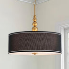 Shrine Lighting Drum Chandeliers, Farmhouse Style, Perfect Drum Pendant Light for Dining Room, D20'' x H7'', Adjustable Chains 59'', E26*3 Sockets, Black Linen Fabric Lampshade & Gold Rod - color: Black&Gold D20''