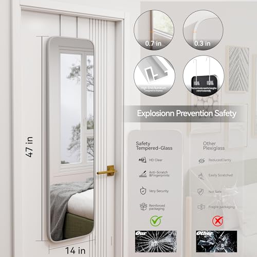 SCWF-GZ 47x14 Mirror Rectangle Full Body Length Door Hanging Wall Mounted Aluminum Alloy Metal Frame Dressing Make-up Mirrors for Entryway Bedroom Bathroom Living Room 47 14 inch Silver - color: Silver, size: 47"L x 14"W