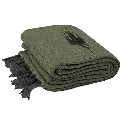 Open Road Goods Mexican Thunderbird Yoga Blanket, Handwoven Throw for Yoga, Meditation, and Home Décor – Versatile Blanket for Beach, Picnic, Camping, or Outdoor Use - color: Olive Green
