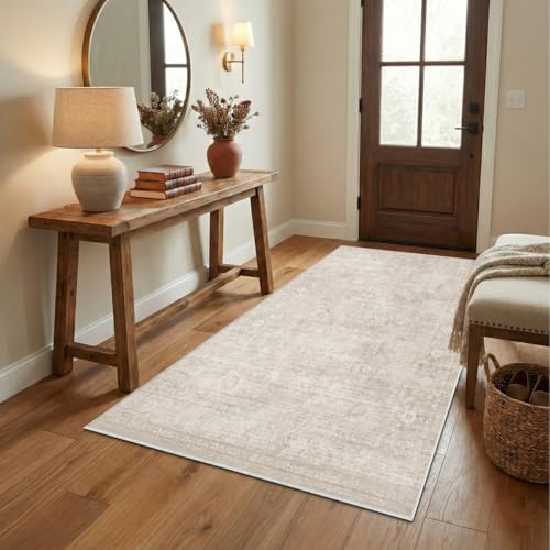 Homemate Washable Rug 4x6 Area Rugs - Vintage Faux Wool Rugs for Living Room Bedroom Dining Room - Non Slip Foldable Carpet Indoor Area Rug for Home Decor（4'x6', Beige - color: Beige, size: 4x6 ft