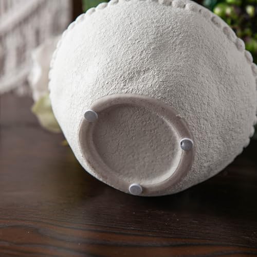 Mowtanco Rustic Ceramic Vase with Boho Wooden Beads, Matte Decorative Pottery for Modern Farmhouse and Bohemian Decor, Floral Arrangements, Bedroom, Shelf, or Side Table Accents - color: White - Small