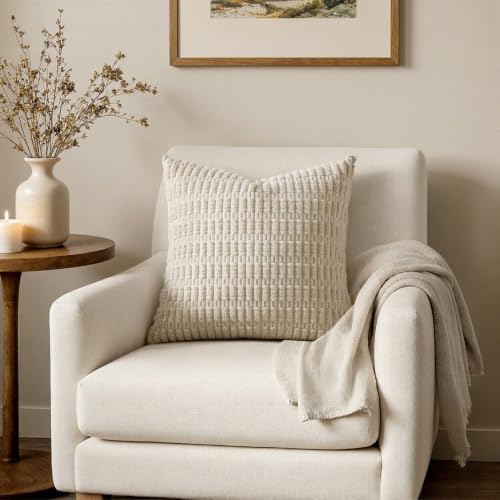 MIULEE Pack of 2 Corduroy Decorative Throw Pillow Covers 12x12 Inch Soft Boho Striped Pillow Covers Modern Farmhouse Home Decor for Sofa Living Room Couch Bed Cream White - color: Cream White, size: 12" x 12" (Pack of 2)