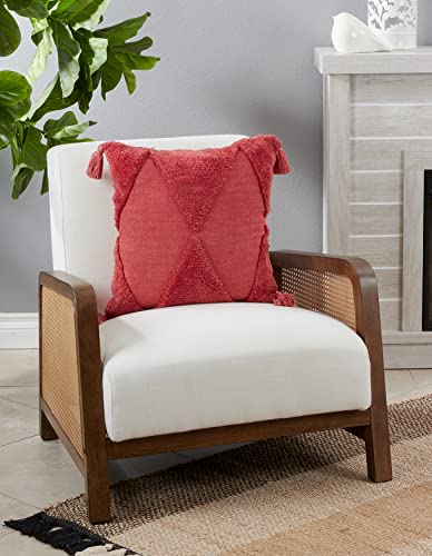 SARO LIFESTYLE Allman Collection Tufted Diamond Tassel Throw Pillow with Poly Filling, 18", Rust - color: Rust, size: 18" Poly