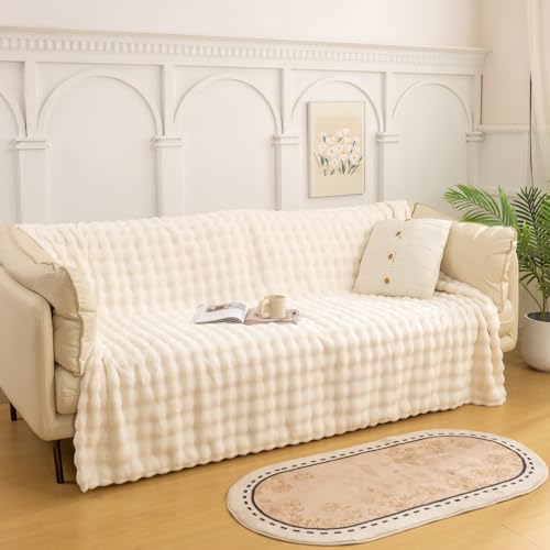 YUSOKI 3D Fleece Bubble Throw Blanket | 380GSM Ultra Soft Fluffy Plush | Non-Shedding Lightweight Cozy Blanket for Couch Sofa Bed | All Season (Ivory,50 * 60inches) - color: Ivory, size: Throw(50" x60")