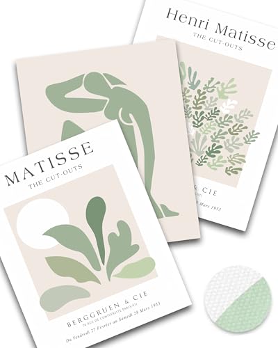 Unframed Sage Green Wall Art Set of 3,12x16IN Abstract Matisse Wall Decor,Quality Canvas Prints Posters Decoration for Bathroom Living Room Bedroom, Unframed - color: Unframed Matisse Green-1, size: 16"L x 12"W