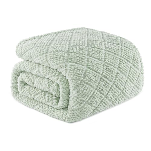 Whale Flotilla Fuzzy Fleece Twin Size Blanket for Bed, Soft Fluffy Jacquard Waffle Blankets for All Season, Lightweight and Cozy, 60x80 Inch, Sage Green - color: Sage Green, size: Twin(60x80 Inch)