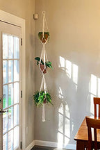 Mkono Macrame Plant Hanger 3 Tier Indoor Outdoor Hanging Planter Basket Cotton Rope with Beads 70 Inches (Pots and Plants NOT Included)