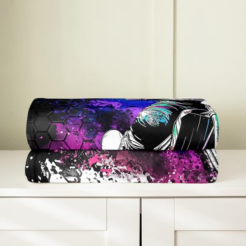 Motorcycle Bed Blanket Kids Girls Geometric Honeycomb Flannel Blanket Soft Cozy Lightweight Motocross Rider Plush Fleece Blankets Gifts for Couch Bed Office Sofa(40x50 Inches) - color: Black Purple, size: 40"×50"