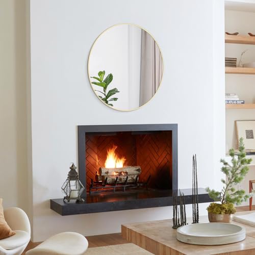WallBeyond 28 inch Round Mirror Gold Large Circle Wall Mirror for Bathroom with Metal Framed, Round Wall Mirror for Wall Decor, Vanity, Entryway Living Room - color: Metal Gold, size: 28"L x 28"W