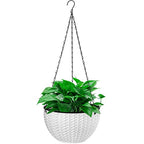 Foraineam 10.2 Inch Dual-pots Design Hanging Basket Planters Self-Watering Indoor Outdoor Hanging Flower Plant Pot with Drainer and Chain (White) (Pack of 3) - size: 10.2” (Pack of 3)