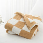 Carriediosa Checkered Throw Blanket 50" X 60", 400GSM Ultra Soft Microfiber Fuzzy Fluffy Reversible Cute Preppy Knitted Blankets Cozy Plush Fall Throws for Couch, Bed, Sofa, Tan Brown - color: Check - Tan Brown, size: 50" X 60"