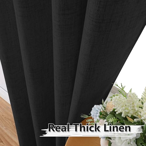 Tollpiz Short Linen Tier Curtains Rod Pocket Semi Sheer Half Kitchen Curtain Burlap Light Filtering Thick Linen Drapes for Bathroom, 30 x 24 inches Long, Black, Set of 2 Panels - color: Black, size: 30"W x 24"L (Pack of 2)