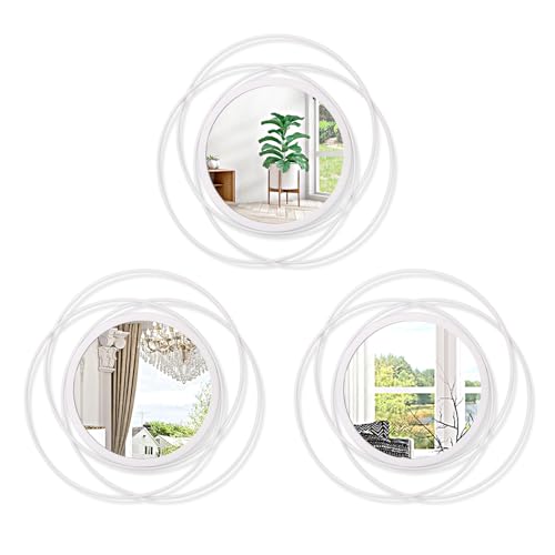 3 Set 12'' White Circle Mirrors Wall Decorative Wire Metal Mirror Art Small Round Mirror Home Decor Hanging Mirror for Room/Bedroom/Bathroom/Entryway - color: Round-white, size: 3 Set 12"L x 12"W