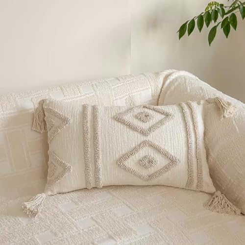 vctops Boho Throw Pillow Cover Farmhouse Tufted Embroidery Cream Decorative Cushion Pillow Covers Shabby Chic Lumbar Accent Pillowcase for Bed Sofa Living Room (Type I,12"x20") - color: Type I, size: 12"x20"