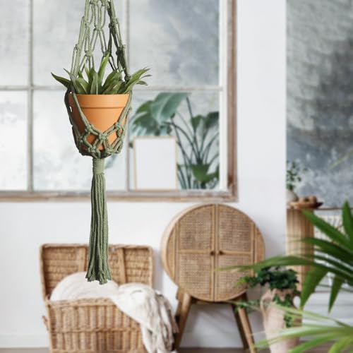 Artilady Macrame Hanging Planter for Indoor Plants, Boho Woven Plant Hanger Large Hanging Flower Pot Holders Outdoor Baskets Storage Green Wall Decor (Olive Green-2pcs) - color: Olive Green-2pcs