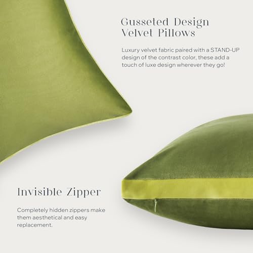 Phantoscope Pack of 2 Velvet Throw Pillow Covers, Decorative Soft Velvet Pillows Accent Double-Sided Gusseted Design, Square Cushion Case for Couch Sofa Bed, Green, 18 x 18 inches 45 x 45 cm - color: Light Green