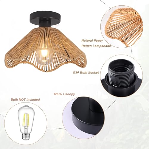 Surpars House Boho Rattan Ceiling Light Fixture, Mini Rattan Chandelier Lighting Fixture, Hand Woven Ceiling Light Fixtures for Hallway Bedroom Kitchen Entryway Living Room (Light Brown) - color: Light Brown