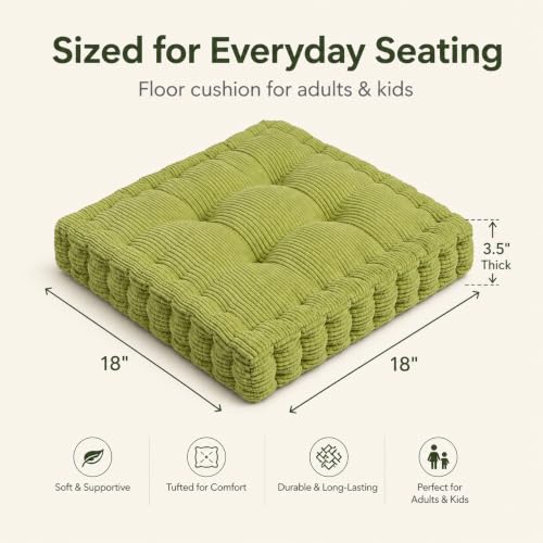 ChezMax Floor Pillow & Cushion, Large Meditation Chair Cushions, Thick Square Seat Pad, Soft Velvet Tufted Seating Pouf for Indoor/Outdoor Yoga Bench Rocking Chair Room Tatami Sofa, Green 18" x 18" - color: Green M