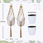 6inch Hanging Planters for Indoor Plants with Self-Watering Pots, Macrame Wall Plant Hanger | Small Macrame Plant Hanger with Pot, Hanging Wall Planter (2 Pack, 6-inch Pots) - size: Large