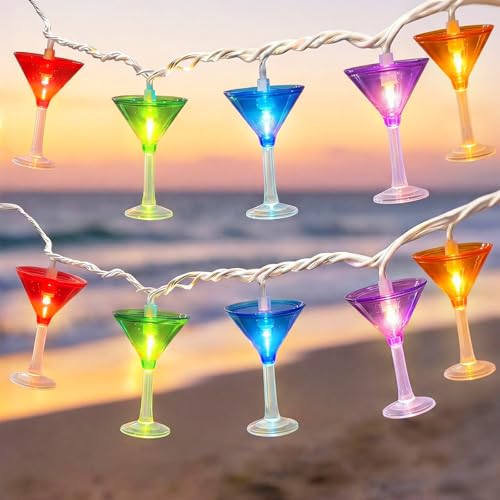 Multicolor Cocktail String Lights, 8.5Ft Cocktail Plug in Outdoor Party Lights with 10 LED Multicolor Cocktail Lights, Summer Patio Decorations String Lights for Bedroom Home Decks Party Lighting - color: Cocktail lights