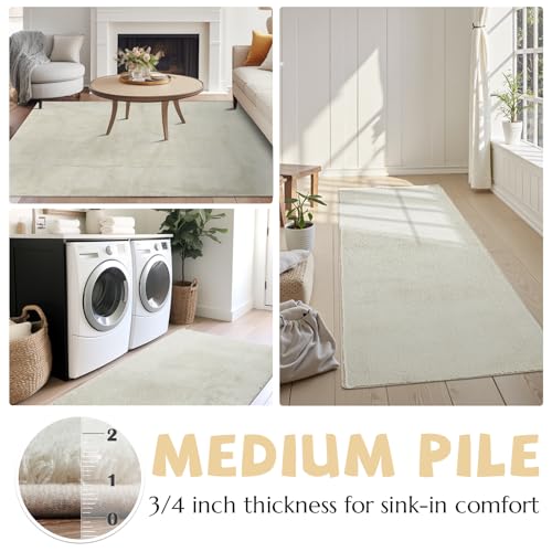 jinchan Solid Plush Runner Rug 2x5 Performance Shaggy Washable Hallway Rug Soft Modern Faux Wool Cozy Non Slip Carpet for Bedroom Laundry Room Living Room Kids Nursery Ivory - color: Solid Ivory, size: 2' x 5' (Runner)