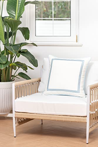 Hofdeco Premium Coastal Hampton Style Patio Indoor Outdoor Pillow Cover Only, 20"x20" Water Resistant for Backyard, Couch, Baby Blue Embroidered Square Line - color: Baby Blue Square Line, size: 20" x 20" (Pack of 1)