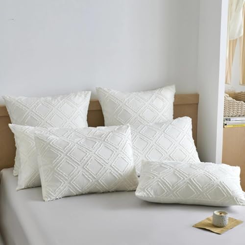 Body Pillow Shams 1 Pack, Body Size Pillowcases, Ivory, Soft Microfiber Geometric Boho Pillow Covers with Envelope Closure, 20x54 Inches (No Insert) - color: Ivory-grid, size: Body(20*54)