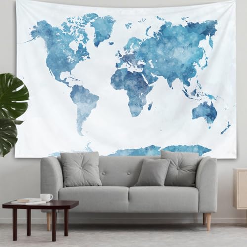 CAPSCEOLL Tapestry World Map Tapestry Kids Treasure World Map Tapestries Blue Tapestries Wall Hanging 60X50 Inches - color: Blue White, size: 60"L x 50"W