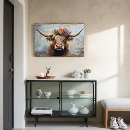 Canvas Wall Art Decor Wall Art Picutures for Living Room Artwork for Wall Decor Highland Cow Wall Art Prints Vintage Wall Art Decor Artwork for Walls Home Bedroom Office Decorations 24" X 36" - color: JYQ-N, size: 36"L x 24"W