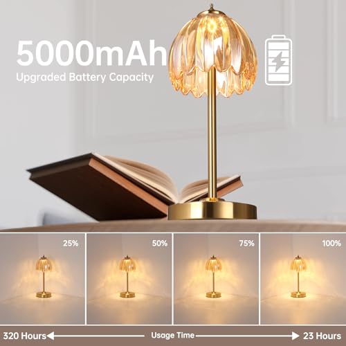 Shenmoyl Tulip Table Lamp with 5000mAh Battery & Touch Control, Cordless Table Lamp with 3 Colors, Dimmable Rechargeable Table Lamps for Bedroom, Nightstands, Living Room, Entryways (Amber Tulip) - color: Amber Tulip, size: 1 Pack