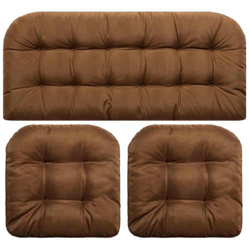 Barydat 3 Pack Wicker Furniture Cushions Waterproof Outdoor/Indoor Tufted Wicker Chair Cushions 1 Loveseat and 2 U-Shape Rattan Chairs for Patio Furniture, Rattan Love Seat, Bench(Brown) - color: Brown