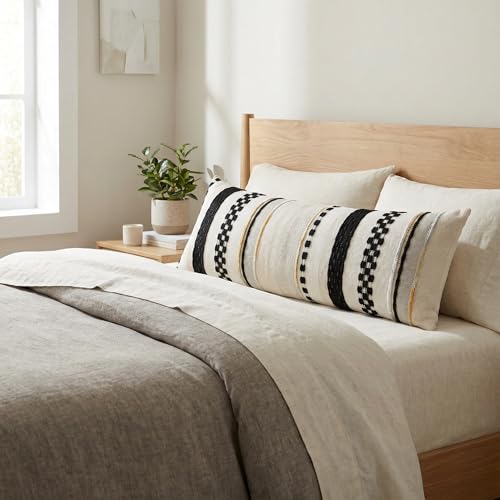 Boho Lumbar Throw Pillow Cover 14x36 Long Body Lumbar Decorative Pillow Case Accent Chenille Striped Pillowcase Farmhouse Cushion Case for Home Decor Beige and Black (1 Piece) - color: Black Stripe, size: 36" x 14" (Pack of 1)