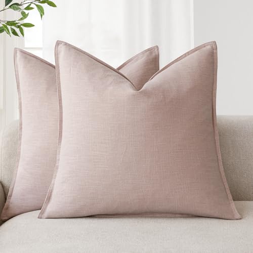 Foindtower Pack of 2, Decorative Linen Solid Throw Pillow Covers Soft Accent Cushion Case Boho Farmhouse Pillowcase for Bed Chair Couch Sofa Bedroom Living Room Home Decor 16 x 16 Inch Light Pink - color: Light Pink, size: 16" x 16" (Pack of 2)