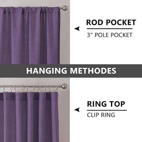 Tollpiz Short Linen Tier Curtains Rod Pocket Semi Sheer Half Kitchen Curtain Burlap Light Filtering Thick Linen Drapes for Bathroom, 30 x 24 inches Long, Royal Purple, Set of 2 Panels - color: Royal Purple, size: 30"W x 24"L (Pack of 2)