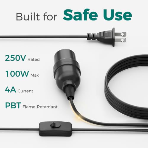 DiCUNO E26 Hanging Lantern Extension Cord Cable, Light Socket On Off Inline Cord Switch Control Lamp, 6.6 Feet (2M), Black, 1-Pack - style: 6.6ft - Black