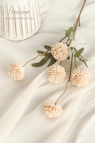 Floroom 5pcs Beige Faux Silk Mums Artificial Flowers, Bulk Fake Small Mini Chrysanthemums with Stems for DIY Champagne Wedding Centerpieces Floral Arrangements Vase Fillers Home Decorations - color: Beige, size: 5pcs