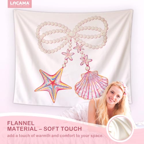 Lacama Pink Coquette Coastal Beach Tapestry, Cute Preppy Tapestry Decorative for Teen Girls Room Bedroom College Dorm Apartment, College Dorm Decor, 50x60 Inches - color: conch
