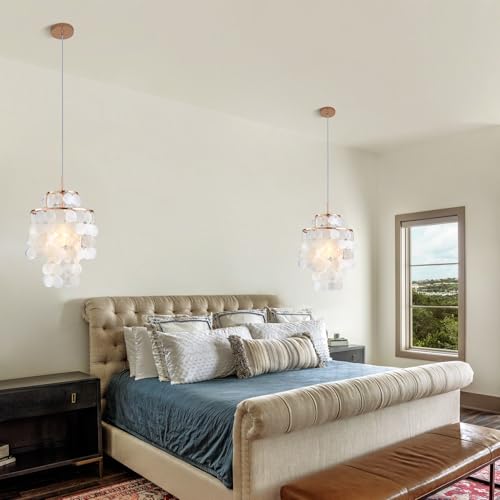 Mini Chandelier Capiz Shell Dinning Room Chandeliers 11" Ceiling Light Polished Gold Finish Flush Mount Mordern Pendant Light for Kitchen,Living Room,Bathroom,Bedroom,Dimmable Led Bulb Included - size: 11 inch mini