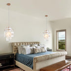 Mini Chandelier Capiz Shell Dinning Room Chandeliers 11" Ceiling Light Polished Gold Finish Flush Mount Mordern Pendant Light for Kitchen,Living Room,Bathroom,Bedroom,Dimmable Led Bulb Included - size: 11 inch mini