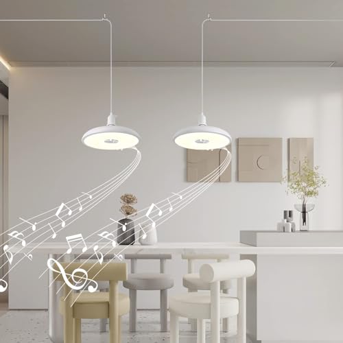 Plug-in Pendant Light with Remote Control, Bluetooth Speaker, and Color Changing LED 8.7" 18W Adjustable Farmhouse Hanging Fixture for Kitchen Island, Bar, Dining Room, Bedroom, Entryway - color: White-9inch