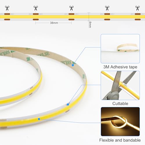 AXMOTUT 32.8ft COB LED Strip Light Warm White, High Bright LED Strips with 320LEDs, RF Remote and UL Power Supply, 3000K Dimmable LED Lights for Bedroom,Kitchen, DIY Home Decoration, 2 Rolls of 16.4ft - color: Warm White 3000K, size: 32.8FT