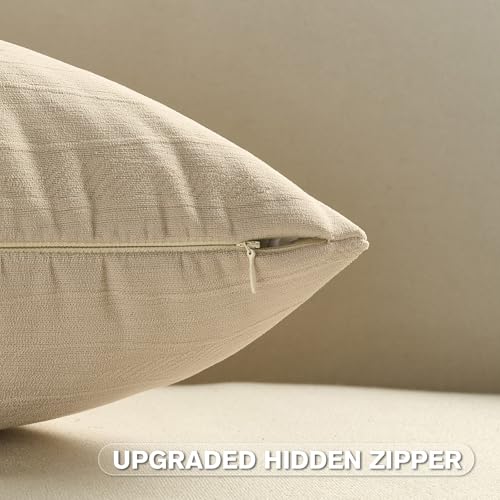 FUTEI Pack of 2 Chenille Throw Pillow Covers 16x16 Inch Soft Line Textured Decorative Cushion Cases Modern Farmhouse Accent for Couch Living Room, Beige - color: Beige, size: 16" x 16" (Pack of 2)