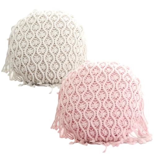 Boho Cushion Covers Hand Woven Pillowcase Round Shape Pillow Cover with Tassel Macrame for Bed Couch Car Home Decor Cream